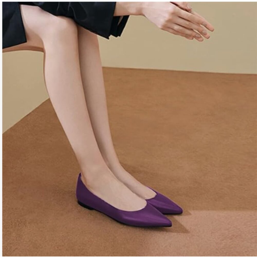 FOWT Purple Slip On Pointed Toe Flat Pumps Flats Daily Office Party Dress Shoes